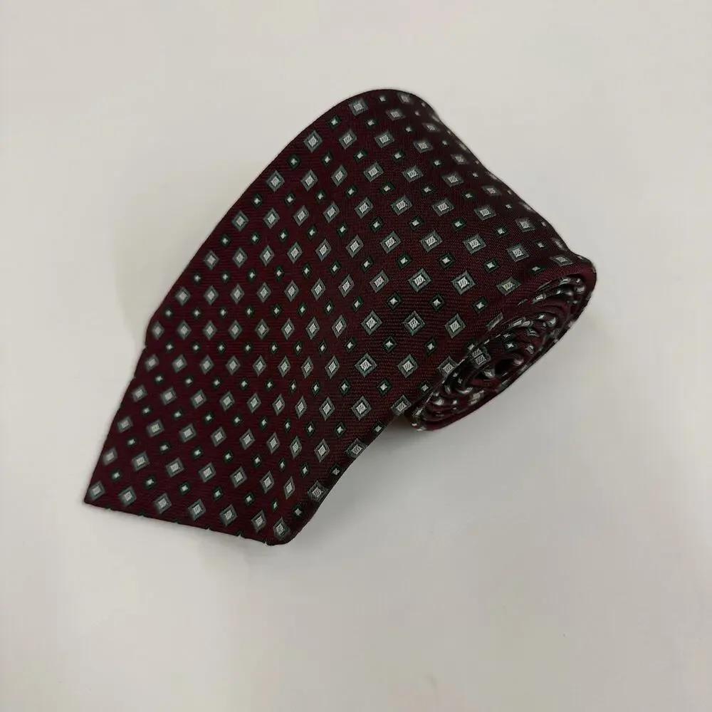 Polo Ralph Lauren Silk Tie Mens Burgundy Geometric Diamond Pattern Made in USA